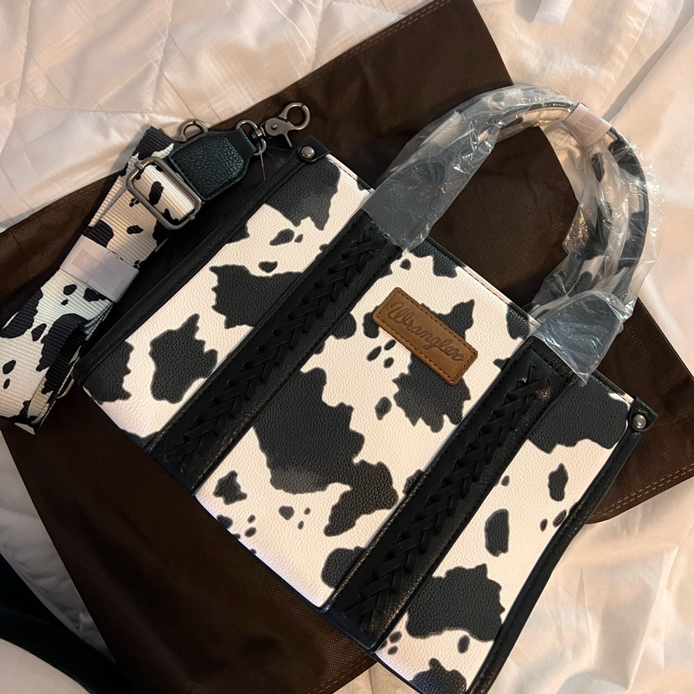 Wrangler Black and White Cow Print Crossbody Handbag